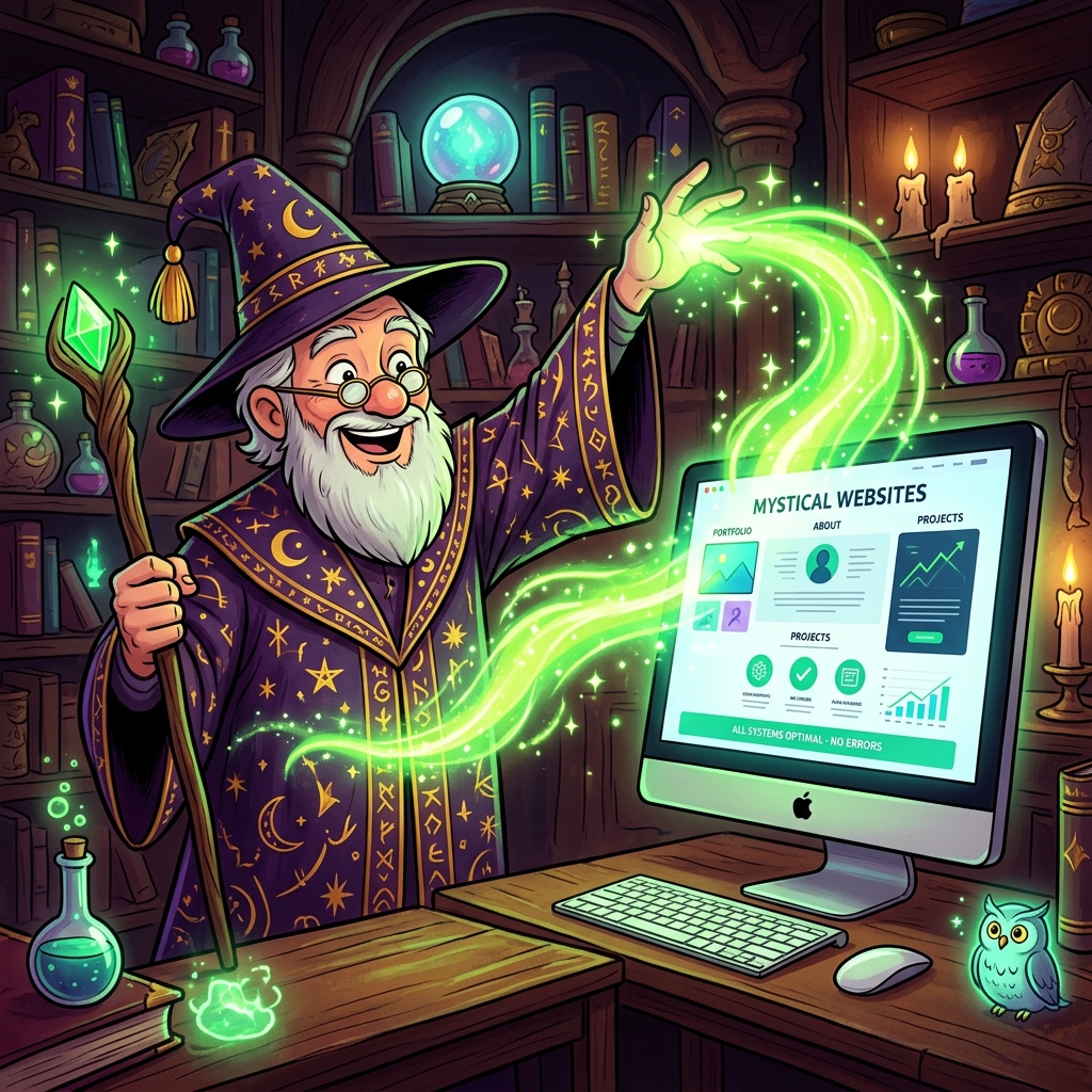 The Magic of Prompt-Driven Editing Friendly wizard casting a neon green spell on a computer screen